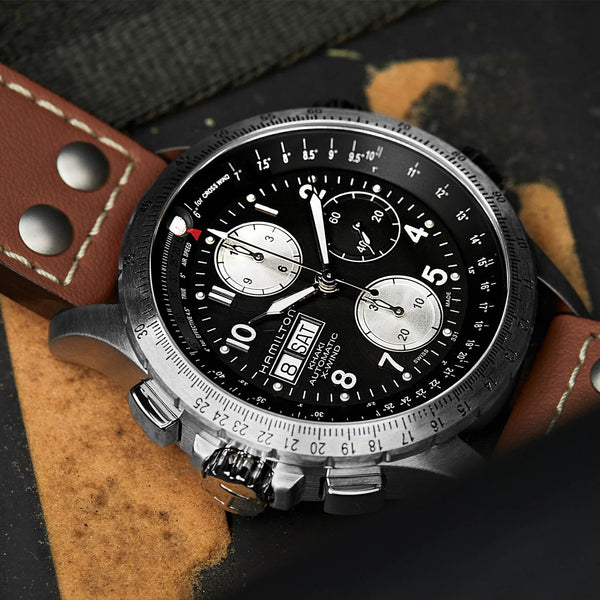 Hamilton 漢米爾頓 X-Wind 卡其航空系列不銹鋼機械飛行計時碼錶 44mm H77616533
