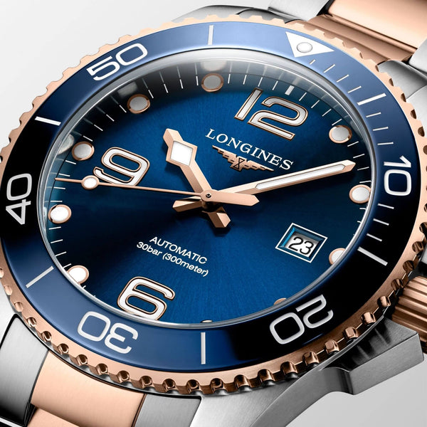LONGINES 浪琴 HydroConquest 深海征服者系列浪鬼陶瓷潛水機械錶 43mm L37823987 藍面玫瑰金PVD塗層