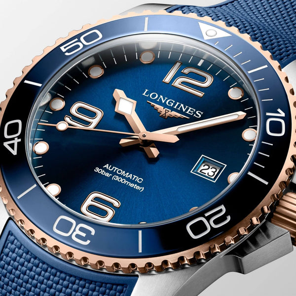 LONGINES 浪琴 HydroConquest 深海征服者系列浪鬼陶瓷潛水機械錶 43mm L37823989 藍面玫瑰金PVD塗層