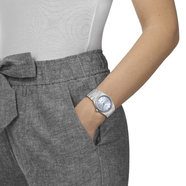 TISSOT 天梭 PRX 系列復古時尚石英腕錶冰藍面 35mm T1372101135100