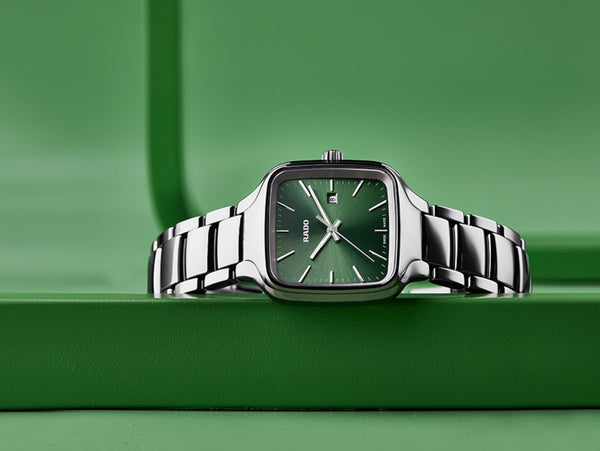 RADO 雷達錶 TRUE Squre 真我系列方形高科技陶瓷綠面自動機械腕錶 R27077312