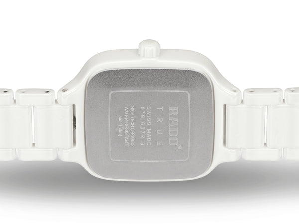 RADO 雷達錶 TRUE Squre 真我系列方形白陶瓷石英鑽母貝腕錶 29mm R27072902