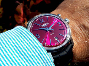 VULCAIN 窩路堅總統系列鬧鈴手上鍊酒紅色面腕錶 42mm 110151A85.BAL100