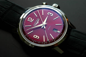 VULCAIN 窩路堅總統系列鬧鈴手上鍊酒紅色面腕錶 42mm 110151A85.BAL100
