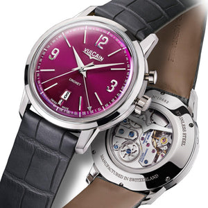 VULCAIN 窩路堅總統系列鬧鈴手上鍊酒紅色面腕錶 42mm 110151A85.BAL100