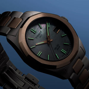 TISSOT 天梭 PRC 100 Solar 太陽能石英時尚玫瑰金PVD珍珠母貝經典腕錶 34mm T1518222211100