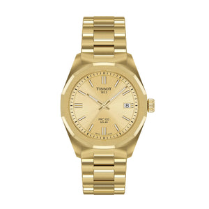 TISSOT 天梭 PRC 100 Solar 太陽能石英時尚黃金PVD經典腕錶 34mm T1518223302100