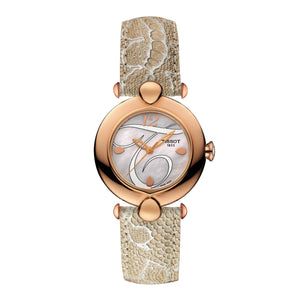TISSOT 天梭 Pretty系列18k玫瑰金珍珠母貝石英時尚腕錶 37.6mm T9182107611701