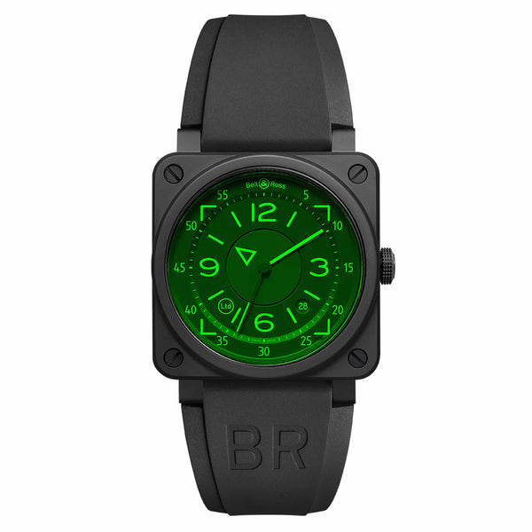 Bell & Ross 柏萊士 BR 03-92 HUD 抬頭顯示器概念腕錶 2020新款 儀表板面盤設計 綠色夜光 黑陶瓷 全球限量999只