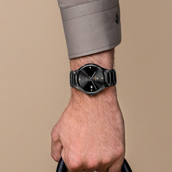 RADO 雷達錶 True Round 真我系列鑽面刻度等離子高科技陶瓷機械腕錶 40mm R27057712