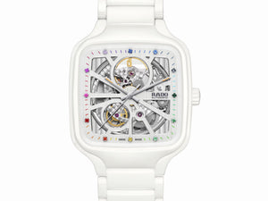 RADO 雷達錶 TRUE Square 真我方形系列白色陶瓷彩寶自動機械腕錶 R27073712 - 新萬國鐘錶