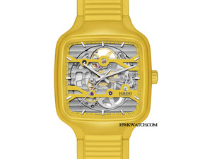 RADO 雷達錶 TRUE SQUARE 真我系列方形黃色高科技陶瓷鏤空腕錶 R27177255 - 新萬國鐘錶