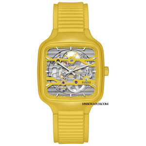 RADO 雷達錶 TRUE SQUARE 真我系列方形黃色高科技陶瓷鏤空腕錶 R27177255