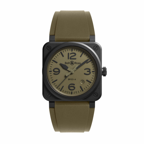 Bell & Ross 柏萊士 BR 03 MILITARY CERAMIC 卡其黑色陶瓷自動腕錶 41mm