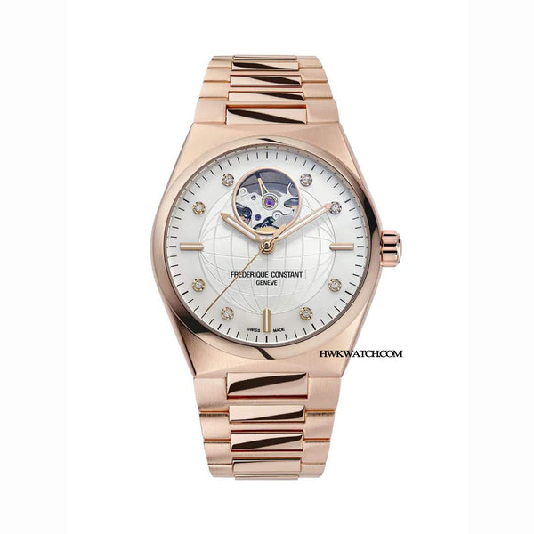 Frederique Constant 康斯登 HIGHLIFE 心跳鏤空玫瑰金真鑽機械腕錶 34mm FC-310MPWD2NH4B