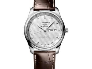 LONGINES 浪琴 Master 巨擘系列年曆功能顯示麥粒紋鑲鑽機械錶 40mm L29104773 - 新萬國鐘錶