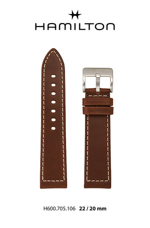 Hamilton 漢米爾頓卡其野戰系列原廠皮革錶帶42mm錶徑適用 22mm x 20mm H600.705.106 - 新萬國鐘錶