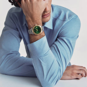 TISSOT 天梭 Gentleman 紳士系列18K金錶圈綠面80小時自動機械錶 38mm T934.807.41.091.00