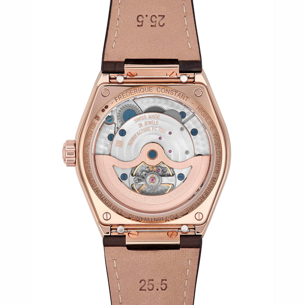 Frederique Constant 康斯登 HIGHLIFE 自製機芯世界時區18k玫瑰金台灣限定腕錶藍 41mm