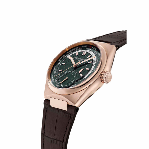 Frederique Constant 康斯登 HIGHLIFE 自製機芯世界時區18k玫瑰金台灣限定腕錶綠 41mm