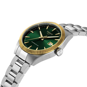 TISSOT 天梭 Gentleman 紳士系列18K金錶圈綠面80小時自動機械錶 38mm T934.807.41.091.00