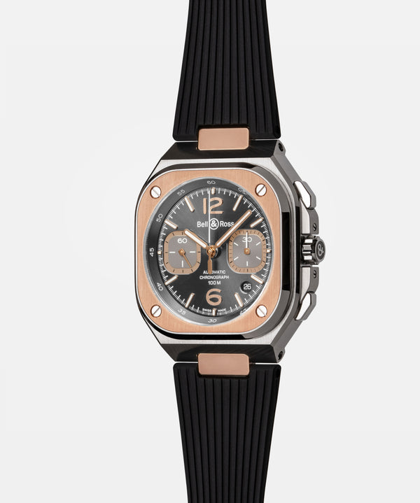 Bell & Ross 柏萊士 BR 05 CHRONO GREY STEEL & GOLD Rubber 不鏽鋼18k玫瑰金計時腕錶 42mm