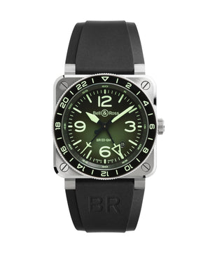Bell & Ross 柏萊士 BR-03 GMT Green Lum 兩地時區漸變綠面盤不鏽鋼自動機械腕錶 42mm BR0393-GN-ST/SRB - 新萬國鐘錶