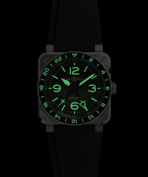 Bell & Ross 柏萊士 BR-03 GMT Green Lum 兩地時區漸變綠面盤不鏽鋼自動機械腕錶 42mm BR0393-GN-ST/SRB