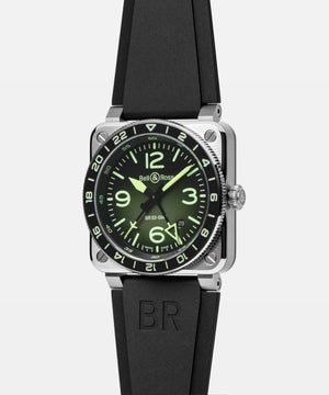 Bell & Ross 柏萊士 BR-03 GMT Green Lum 兩地時區漸變綠面盤不鏽鋼自動機械腕錶 42mm BR0393-GN-ST/SRB