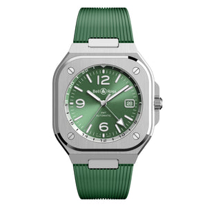 Bell & Ross 柏萊士 BR-05 GMT 兩地時區 Green Steel Rubber 鼠尾草綠機械腕錶 41mm BR05G-GN-ST/SRB
