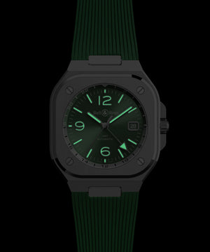 Bell & Ross 柏萊士 BR-05 GMT 兩地時區 Green Steel Rubber 鼠尾草綠機械腕錶 41mm BR05G-GN-ST/SRB