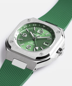 Bell & Ross 柏萊士 BR-05 GMT 兩地時區 Green Steel Rubber 鼠尾草綠機械腕錶 41mm BR05G-GN-ST/SRB