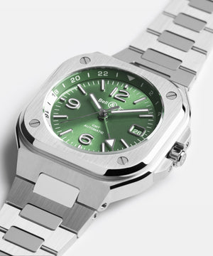 Bell & Ross 柏萊士 BR-05 GMT 兩地時區 Green Steel 鼠尾草綠機械腕錶 41mm BR05G-GN-ST/SST