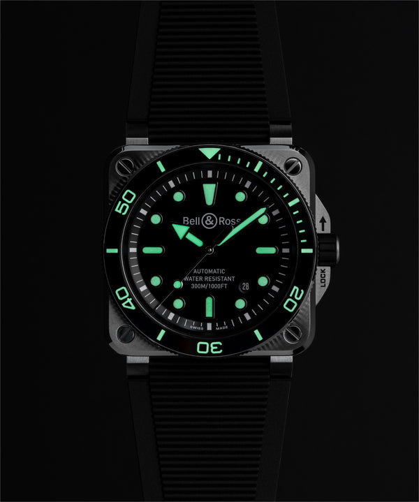 Bell & Ross 柏萊士 BR 03 Diver BLACK STEEL 300米潛水自動腕錶 42mm