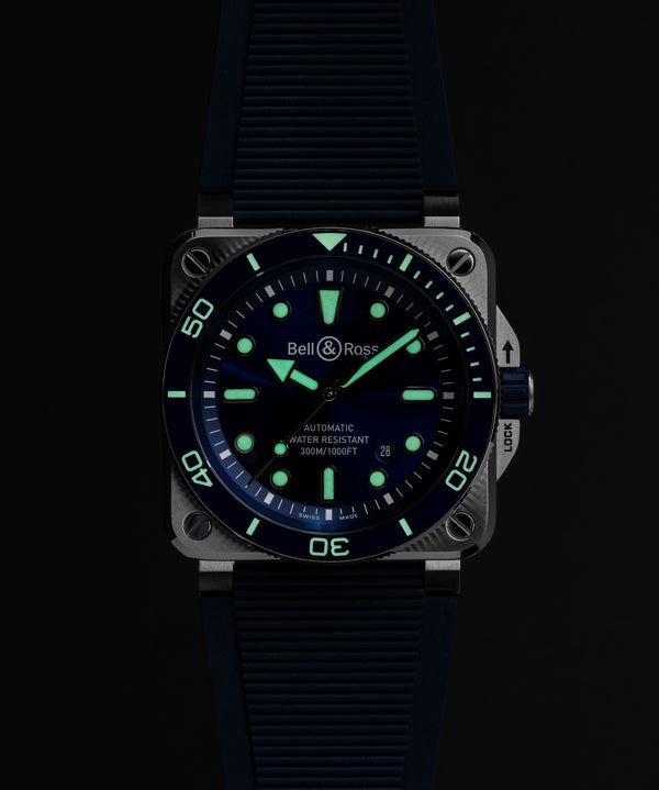 Bell & Ross 柏萊士 BR 03 Diver Blue STEEL 300米潛水自動腕錶 42mm