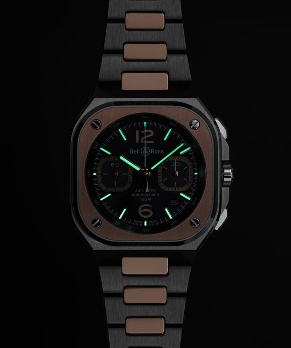 Bell & Ross 柏萊士 BR 05 CHRONO GREY STEEL & GOLD 不鏽鋼18k玫瑰金計時腕錶 42mm
