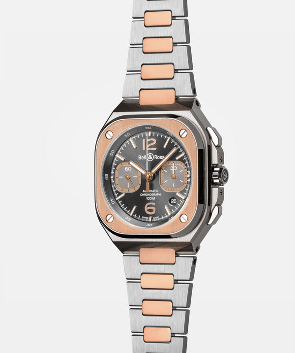 Bell & Ross 柏萊士 BR 05 CHRONO GREY STEEL & GOLD 不鏽鋼18k玫瑰金計時腕錶 42mm