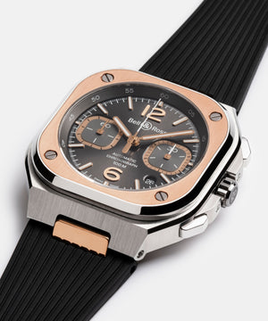 Bell & Ross 柏萊士 BR-05 CHRONO GREY STEEL & GOLD Rubber 不鏽鋼18k玫瑰金計時腕錶 42mm BR05C-RTH-STPG/SRB