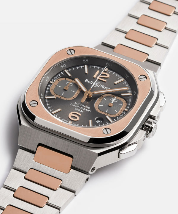 Bell & Ross 柏萊士 BR 05 CHRONO GREY STEEL & GOLD 不鏽鋼18k玫瑰金計時腕錶 42mm