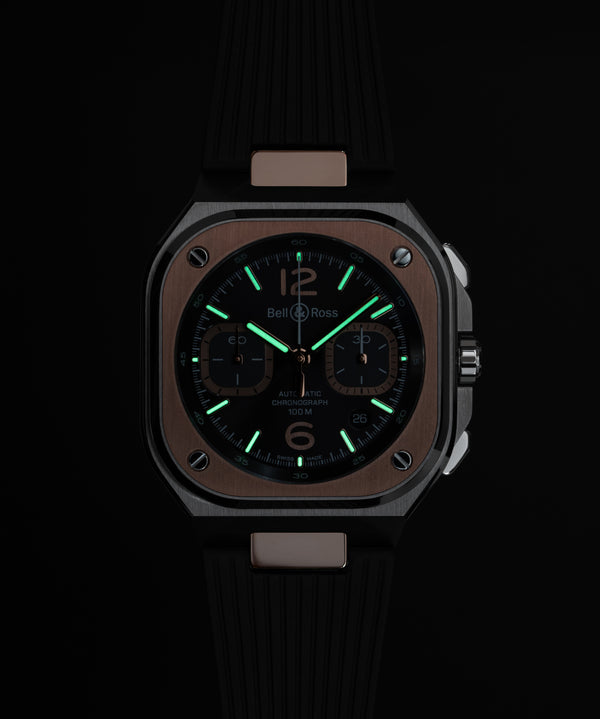 Bell & Ross 柏萊士 BR 05 CHRONO GREY STEEL & GOLD Rubber 不鏽鋼18k玫瑰金計時腕錶 42mm
