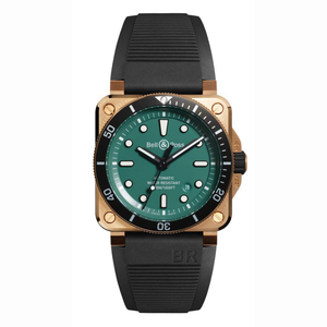 Bell & Ross 柏萊士 BR-03 DIVER BLACK & GREEN BRONZE 綠面青銅限量腕錶 42mm BR0392-D-LT-BR/SRB - 新萬國鐘錶