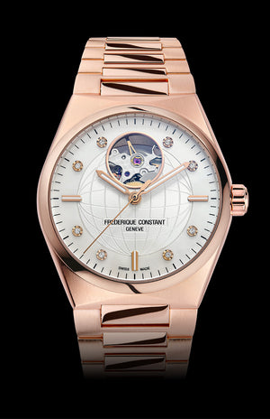Frederique Constant 康斯登 HIGHLIFE 心跳鏤空玫瑰金真鑽機械腕錶 34mm FC-310MPWD2NH4B - 新萬國鐘錶