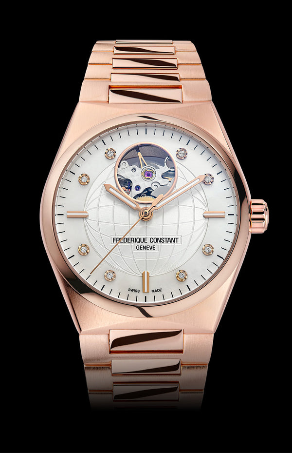 Frederique Constant 康斯登 HIGHLIFE 心跳鏤空玫瑰金真鑽機械腕錶 34mm FC-310MPWD2NH4B