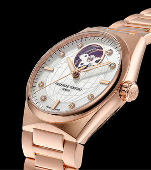 Frederique Constant 康斯登 HIGHLIFE 心跳鏤空玫瑰金真鑽機械腕錶 34mm FC-310MPWD2NH4B - 新萬國鐘錶