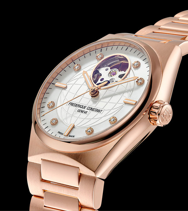 Frederique Constant 康斯登 HIGHLIFE 心跳鏤空玫瑰金真鑽機械腕錶 34mm FC-310MPWD2NH4B