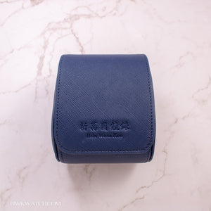 單格高雅旅行手錶收納盒 | 海軍藍 + 摩卡棕內襯 | 十字壓紋