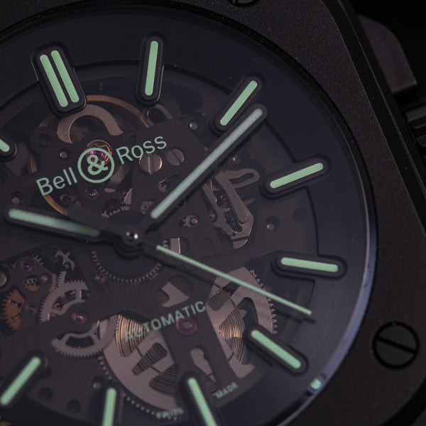Bell & Ross 柏萊士 BR 05 SKELETON BLACK LUM CERAMIC 黑色陶瓷夜光鏤空腕錶 41mm