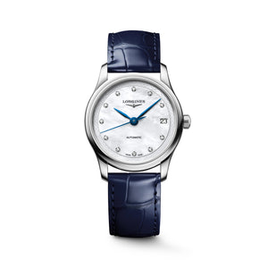 LONGINES 浪琴 MASTER 巨擘系列珍珠母貝真鑽藍鋼針自動機械女錶 34mm L2.450.4.87.2