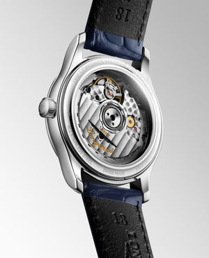 LONGINES 浪琴 MASTER 巨擘系列珍珠母貝真鑽藍鋼針自動機械女錶 34mm L2.450.4.87.2