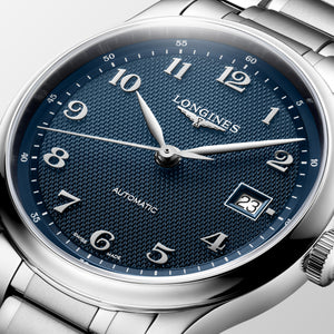 LONGINES 浪琴 MASTER 巨擘系列藍色麥粒紋自動機械腕錶 39mm L2.949.4.93.6